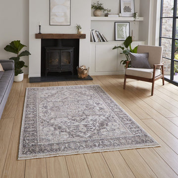 Vintage 35018 Traditional Distressed Heriz Medallion Border Soft-Touch Cream/Grey/Beige Rug-Think Rugs-Rug Love - The Most Loved Rug Store